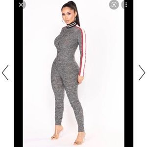 Fashion Nova Team Player Gray Long Sleeve Jumpsuit
